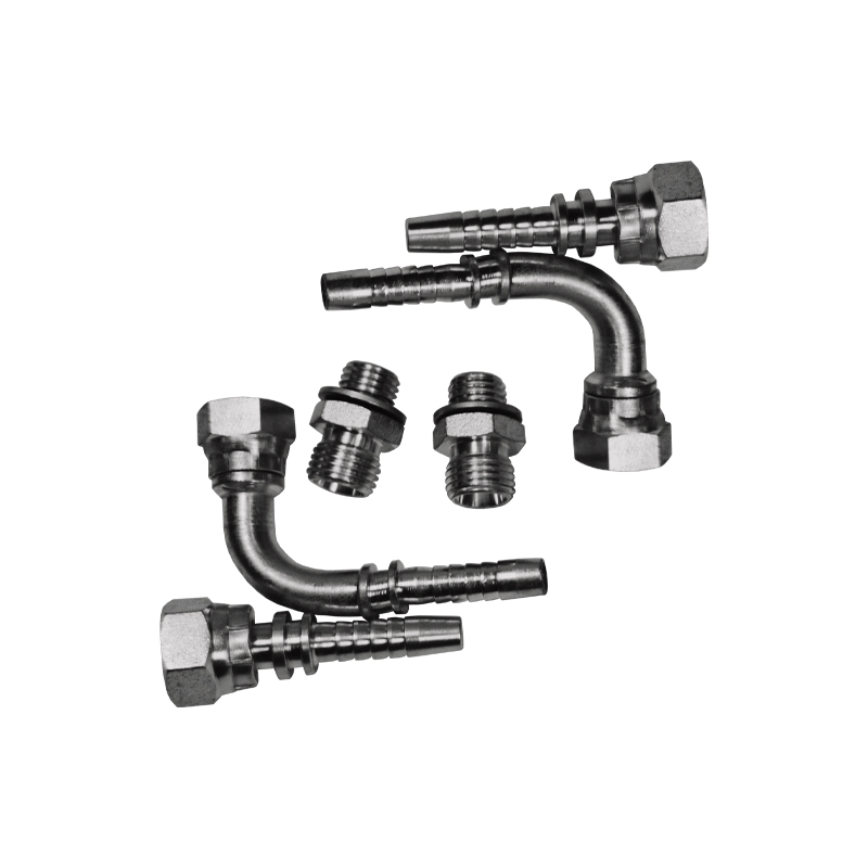 Crimp fittings and hose barbs for adapter installation